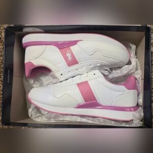 Girls Polo Ralph Lauren White and Pink Train 89 Sneaker